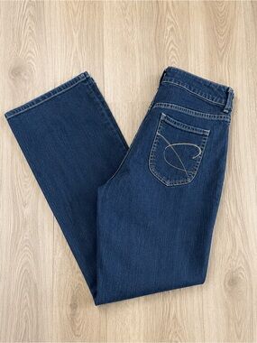 Chico's Platinum Dark Blue Straight Leg Jeans with Contrast Pocket Stitching